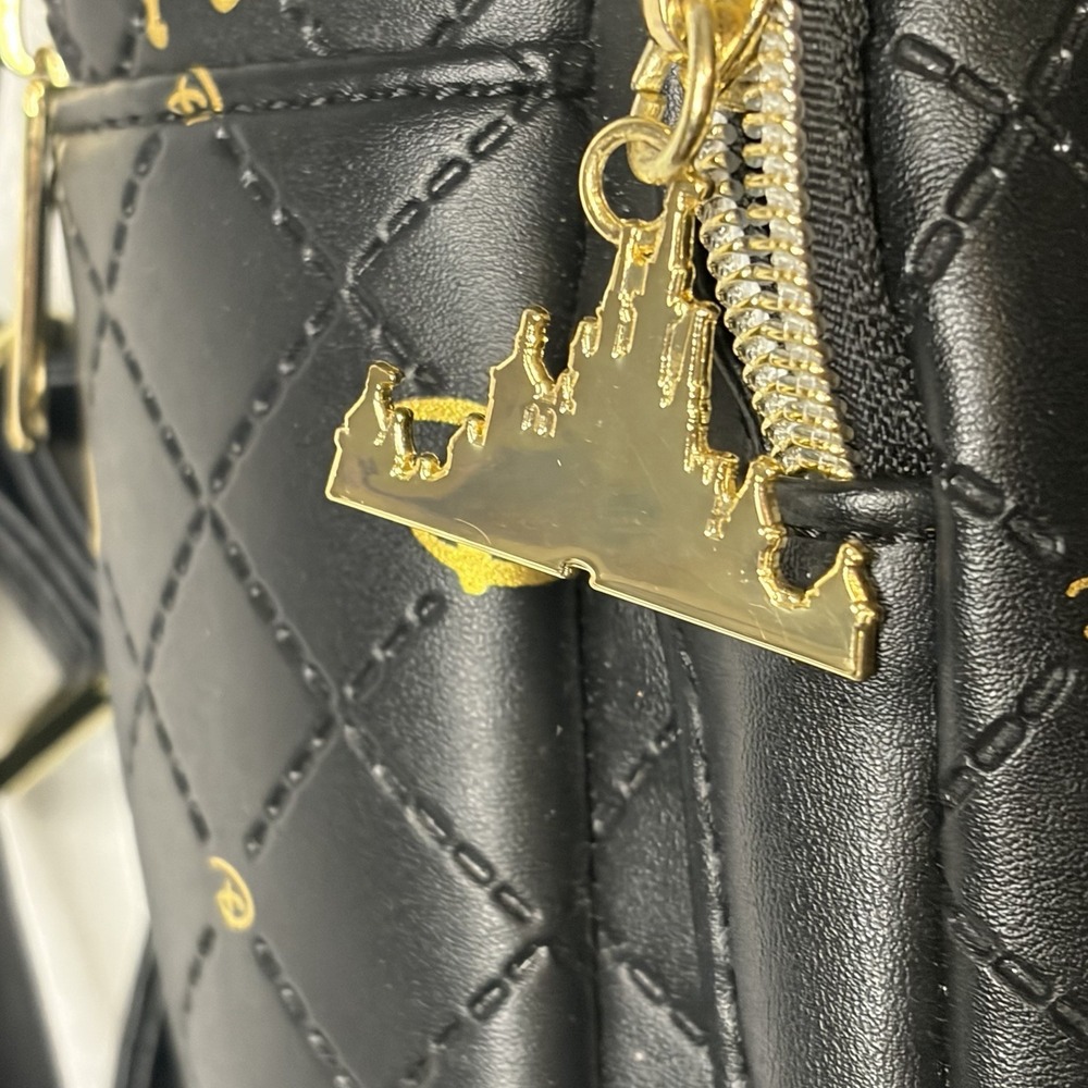 Disney Loungefly Mickey Mouse Mini Backpack Black Gold Quilted Faux Leather - Picture 3 of 16